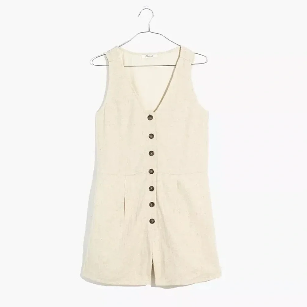 MADEWELL Beige V-Neck Button Down Romper Linen Blend Size 2